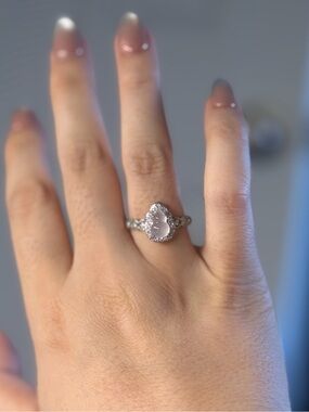 White Chalcedony Gourd Halo Ring Silver Tone Statement Ring